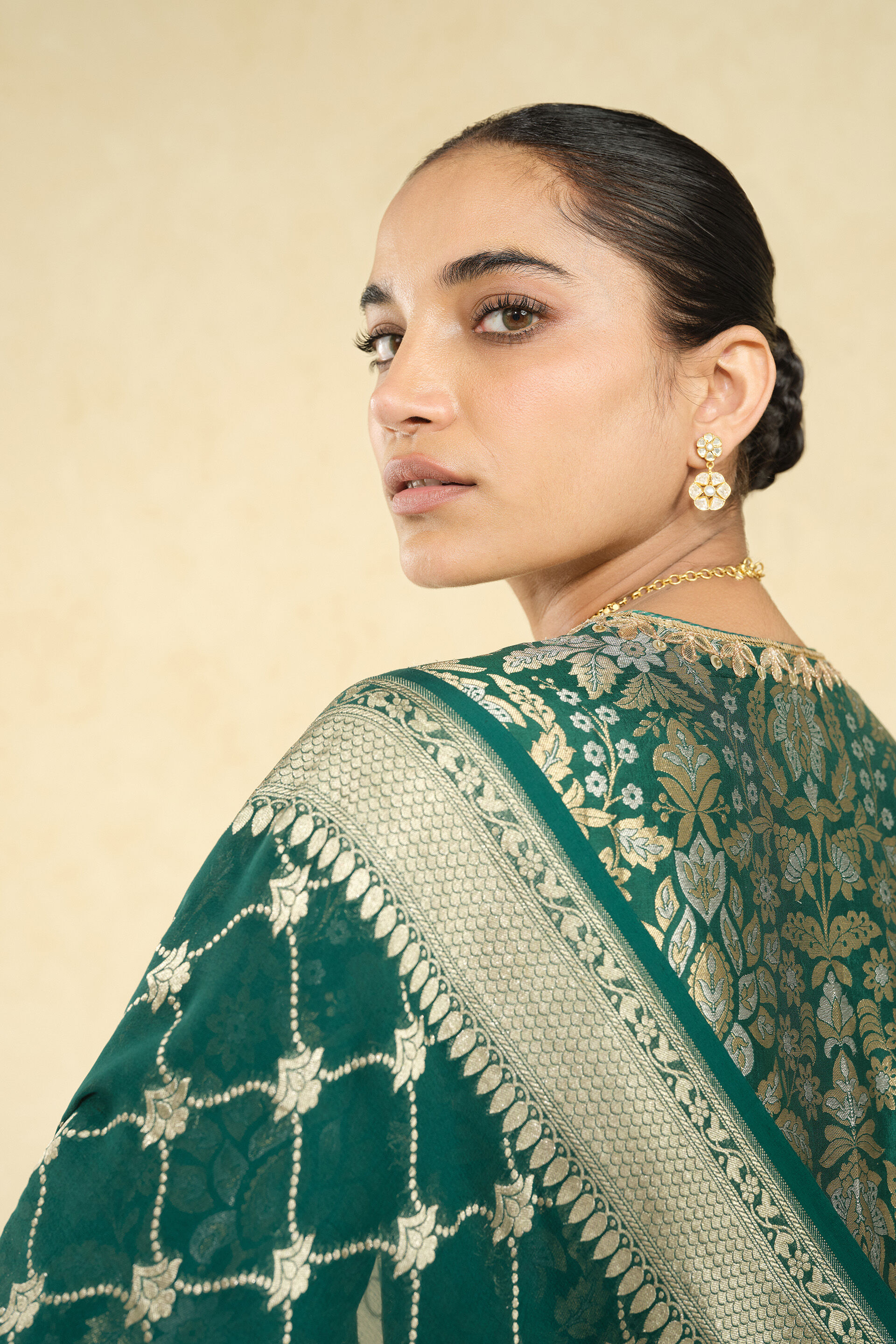 Khevna Handwoven Benarasi Silk Sharara Set - Green, Green, image 2